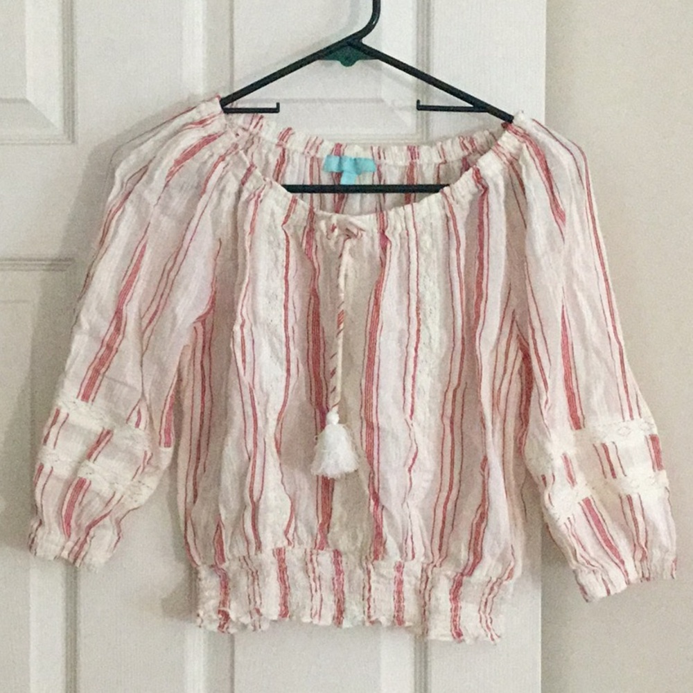 Melissa Odabash red striped scoop neck white blouse